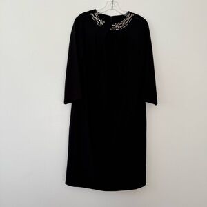 JONES NEW YORK Embellished Jewel Neckline Black Dress